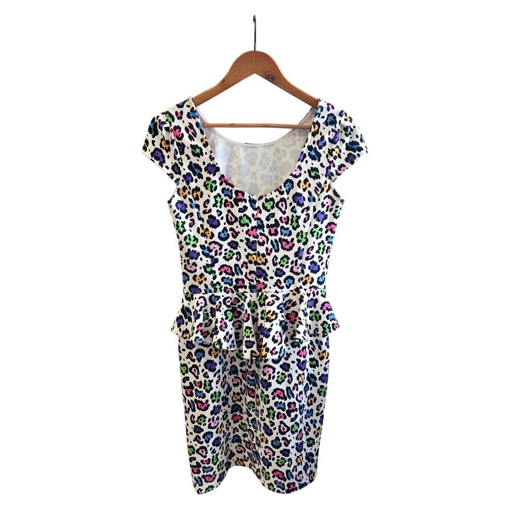 Betsey Johnson Purr-ty Animal Dress Here Kitty Kitty Ivory Multi Size 6 - Picture 4 of 7